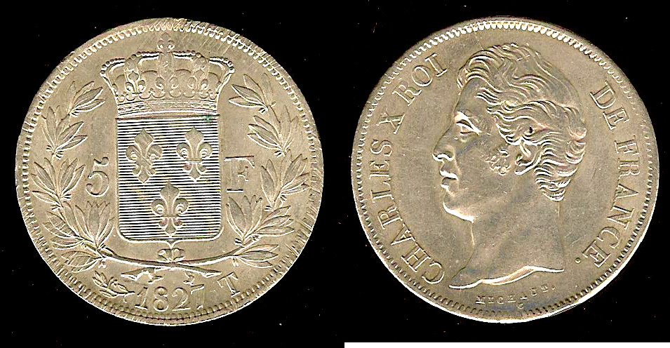 5 francs Charles X 1827T Nantes EF+